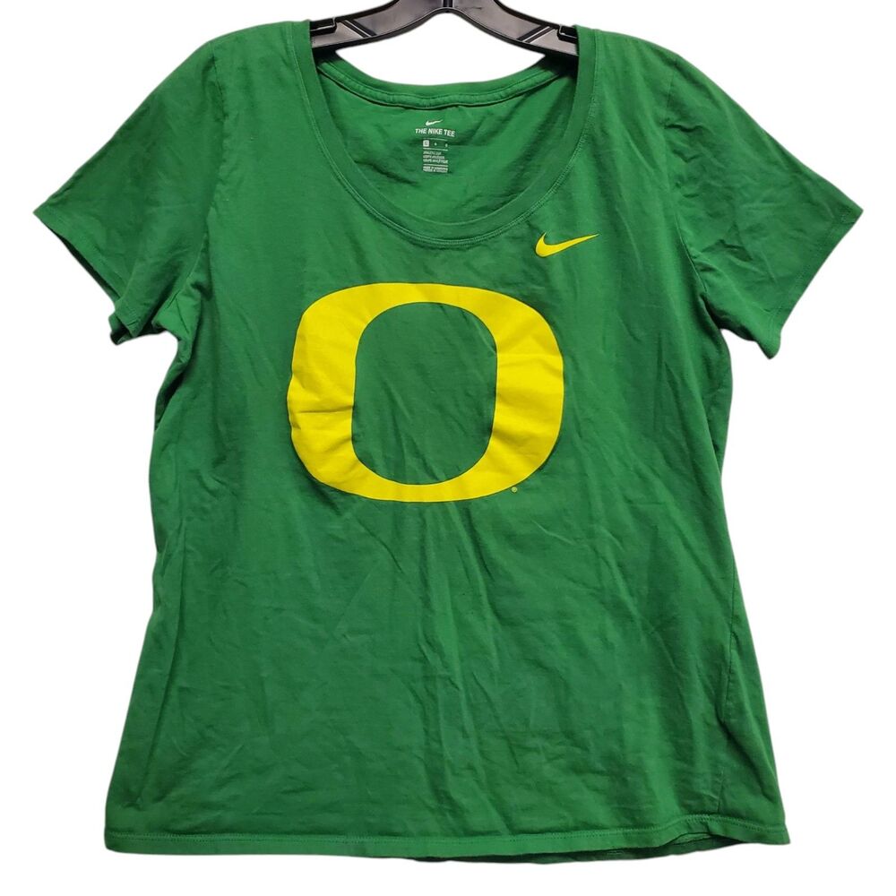 OREGON DUCKS Shirt Womens Large Green BIG O Logo NIKE Swoosh College Football